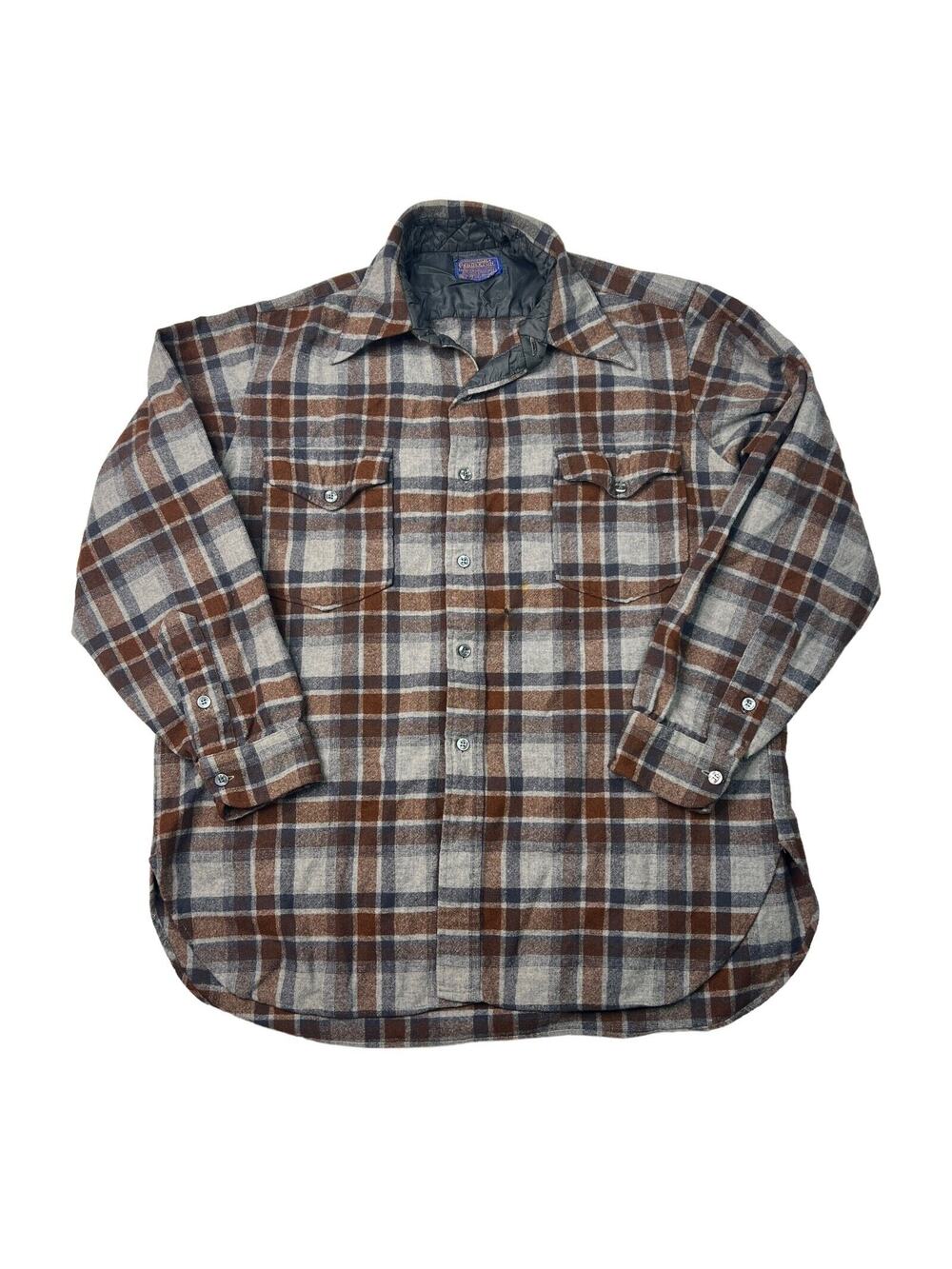 Pendleton Vintage 60s Tartan Plaid Board Shirt 100% Wool USA FLAW Brown Sz 17 XL